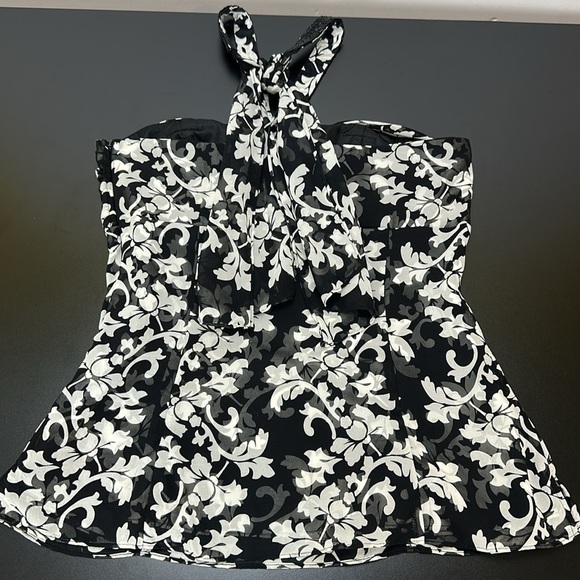 White House Black Market 100% Silk Floral Print Halter Top Beaded Detail 12 - Picture 2 of 13